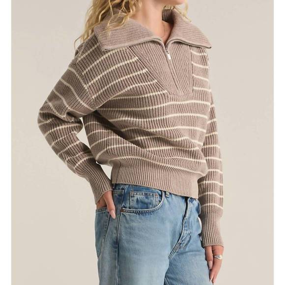 NEW Z SUPPLY villa half zip sweater in heather taupe - Picture 2 of 3